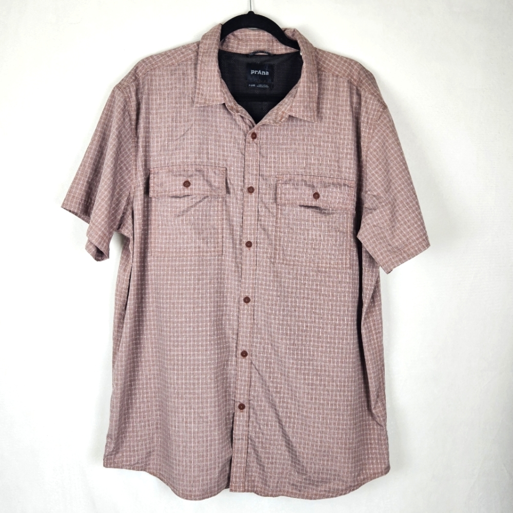 Prana Garvan Vented Short Sleeve Red Button Up Shirt Size XL